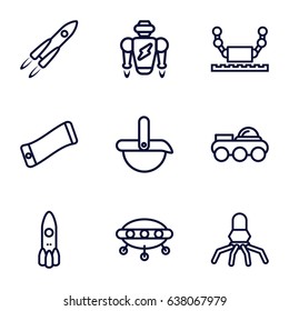 Future icons set. set of 9 future outline icons such as robot, rocket, ufo