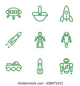 Future icons set. set of 9 future outline icons such as rocket, robot
