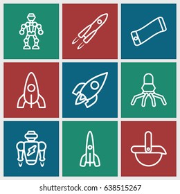 Future icons set. set of 9 future outline icons such as rocket, robot