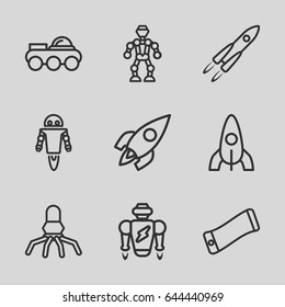 Future icons set. set of 9 future outline icons such as rocket, robot