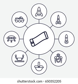 Future icons set. set of 9 future outline icons such as rocket, robot, ufo