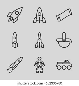 Future icons set. set of 9 future outline icons such as rocket, robot