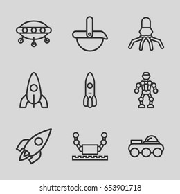 Future icons set. set of 9 future outline icons such as rocket, robot