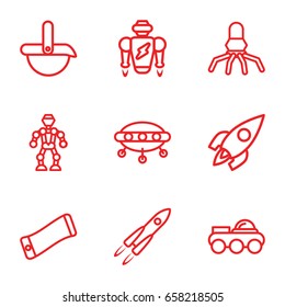 Future icons set. set of 9 future outline icons such as rocket, robot, ufo