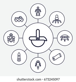 Future icons set. set of 9 future outline icons such as robot, rocket, ufo