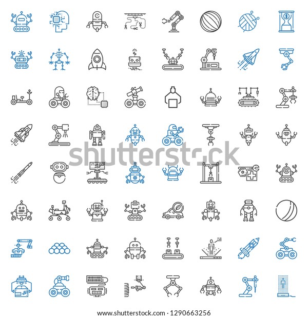 future icons\
set. Collection of future with hologram, industrial robot, robot,\
rising, ball, electric car, mars rover, rocket ship, space shuttle.\
Editable and scalable future\
icons.