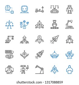 future icons set. Collection of future with robot, industrial robot, space shuttle, moon rover, artificial intelligence. Editable and scalable future icons.