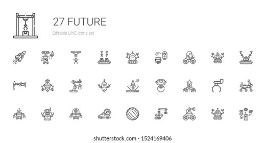 future icons set. Collection of future with robot, industrial robot, ball, electric car, mars rover, space shuttle. Editable and scalable future icons.