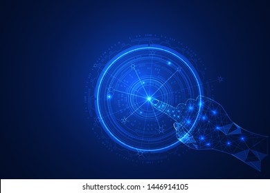 future innovation development. hand digital touch abstract background.