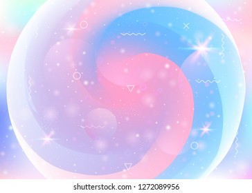 Future landscape with holographic cosmos and abstract universe background. 3d fluid. Futuristic gradient and shape. Fluorescent mountain silhouette with wavy glitch. Memphis future landscape.