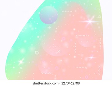 Future landscape with holographic cosmos and abstract universe background. 3d fluid. Futuristic gradient and shape. Kawaii mountain silhouette with wavy glitch. Memphis future landscape.