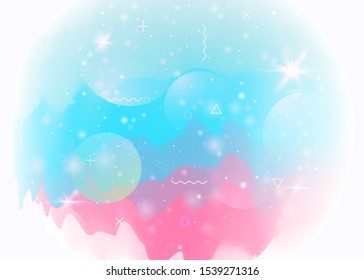 Future landscape with holographic cosmos and abstract universe background. Futuristic gradient and shape. 3d fluid. Plastic mountain silhouette with wavy glitch. Memphis future landscape.