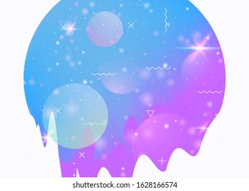 Future landscape with holographic cosmos and abstract universe background. Futuristic gradient and shape. 3d fluid. Neon mountain silhouette with wavy glitch. Memphis future landscape.