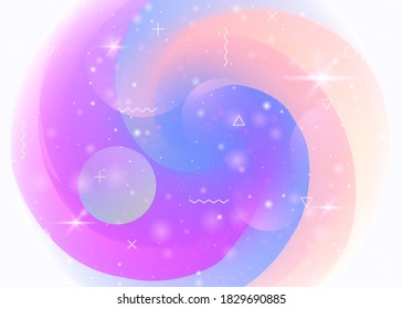 Future landscape with holographic cosmos and abstract universe background. Girlie mountain silhouette with wavy glitch. Futuristic gradient and shape. 3d fluid. Memphis future landscape.