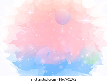 Future landscape with holographic cosmos and abstract universe background. Spectrum mountain silhouette with wavy glitch. Futuristic gradient and shape. 3d fluid. Memphis future landscape.