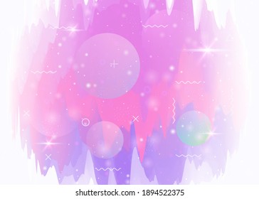 Future landscape with holographic cosmos and abstract universe background. Trendy mountain silhouette with wavy glitch. 3d fluid. Futuristic gradient and shape. Memphis future landscape.