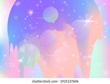 Future landscape with holographic cosmos and abstract universe background. Futuristic gradient and shape. 3d fluid. Creative mountain silhouette with wavy glitch. Memphis future landscape.