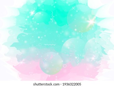 Future landscape with holographic cosmos and abstract universe background. Futuristic gradient and shape. Trendy mountain silhouette with wavy glitch. 3d fluid. Memphis future landscape.