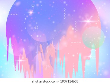 Future landscape with holographic cosmos and abstract universe background. 3d fluid. Futuristic gradient and shape. Spectrum mountain silhouette with wavy glitch. Memphis future landscape.