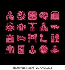 Futuro Dispositivos de la Vida Nómina vector de señalización de luz. Ciudad Volante Y Automóvil, Gadget Humano Y Wifi Drone, Ai Cerebro Y Chip, Ilustraciones Robot Y Teleport