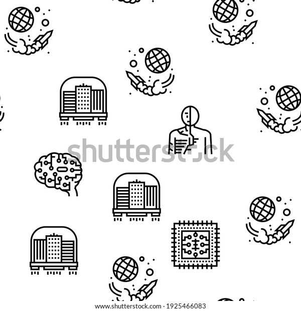 Future Life Devices Vector Seamless Pattern\
Thin Line Illustration