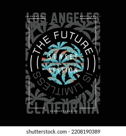 the future is limitless, los angeles california beach graphic tee shirt background design vector image