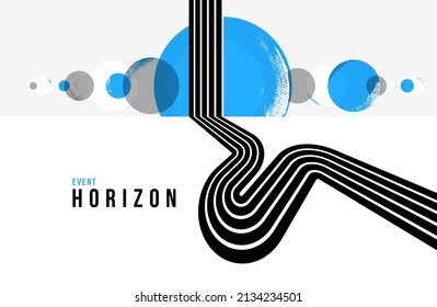 Future lines in 3D perspective vector abstract background, black and blue linear composition, road to horizon and sky concept, optical illusion op art.