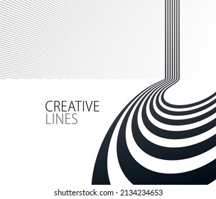 Future lines in 3D perspective vector abstract background, black and white linear composition, road to horizon and sky concept, optical illusion op art.