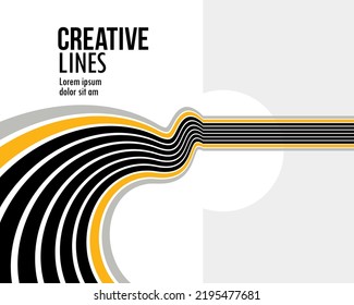 Future lines in 3D perspective vector abstract background, black and yellow linear composition, optical illusion op art.