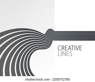 Future lines in 3D perspective vector abstract background, black and white linear composition, optical illusion op art.