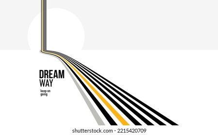 Future lines in 3D perspective vector abstract background, black and yellow linear composition, road to horizon and sky concept, optical illusion op art.