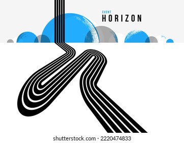 Future lines in 3D perspective vector abstract background, black and blue linear composition, road to horizon and sky concept, optical illusion op art.