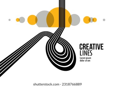 Future lines in 3D perspective vector abstract background, black and yellow linear composition, road to horizon and sky concept, optical illusion op art.