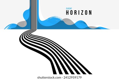 Future lines in 3D perspective vector abstract background, black and blue linear composition, road to horizon and sky concept, optical illusion op art.