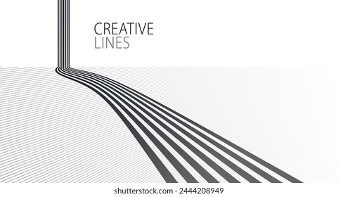Future lines in 3D perspective vector abstract background, black and white linear composition, road to horizon and sky concept, optical illusion op art.