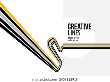 Future lines in 3D perspective vector abstract background, black and yellow linear composition, optical illusion op art.