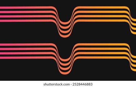 Future lines in 3D perspective vector abstract background, waves color linear composition, optical illusion op art. parallel curved lines background.