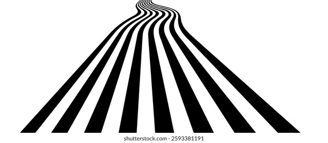 Future lines in 3D perspective vector abstract background, road concept to horizon and sky, op art optical illusion.