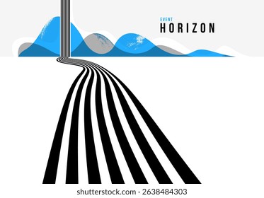 Future lines in 3D perspective vector abstract background, black and blue linear composition, road to horizon and sky concept, optical illusion op art.