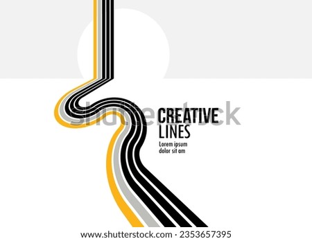 Future lines in 3D perspective vector abstract background, black and yellow linear composition, road to horizon and sky concept, optical illusion op art.