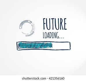 Future loading concept. Progress bar loading future. Vector illustration suitable for career, self improvement, motivation,  personal growth or business improvement. Hand drawn concept.