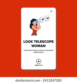 future look telescope woman vector. spyglass search, opportunity business, job man future look telescope woman web flat cartoon illustration