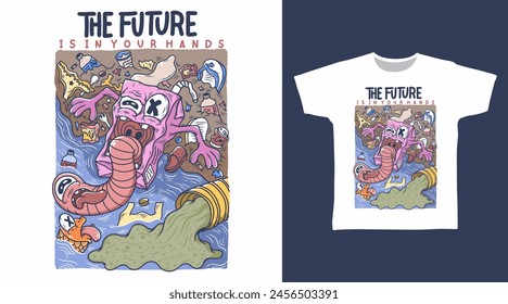 Future and Love The Earth without Waste Illustration Pop Art Tshirt Designs.