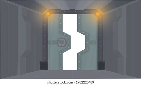 Future Metal Door. Spaceship Corridor, Vector Illustration