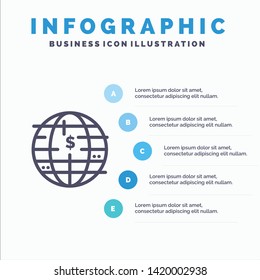 Future Of Money, Bitcoin, Block chain, Crypto currency, Decentralized Line icon with 5 steps presentation infographics Background