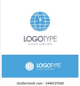 Future Of Money, Bitcoin, Block chain, Crypto currency, Decentralized Blue Solid Logo with place for tagline