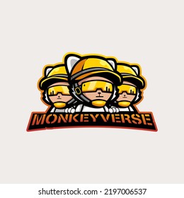 Future monkey wearing glasses and hat cartoon mascot logo design illustration vector