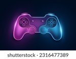 Future neon gamepad for video games. Joystick with light effect for game console. Vector illustration. EPS 10.