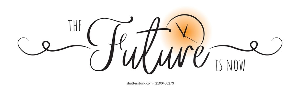The future is now, vector. Motivational inspirational life quotes. Positive thinking, affirmation. Wording design isolated on white background, lettering. Wall decal, wall art