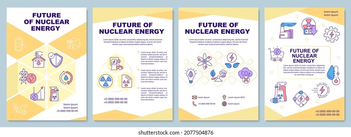 Broschüre über die Zukunft der Kernenergie. Bekämpfung des Klimawandels. Flyer, Broschüre, Faltblatt, Cover-Design mit linearen Symbolen. Vektorgrafiken für Präsentationen, Jahresberichte, Anzeigenseiten